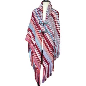 NWT Burgundy Sweater Knit Cape Fringe Topper Toggle Poncho One Size